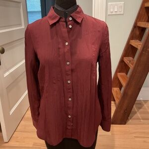 Madewell Crinkled Button Up Shirt Dark Cabernet Relaxed Size S